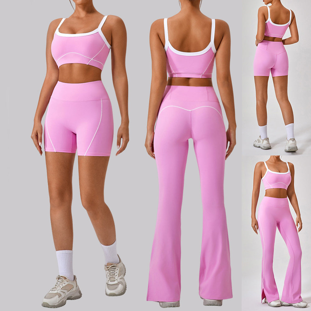 Outdoor Sports Yoga Suit – Women's Spaghetti Strap Contrast Color Fitness Set
