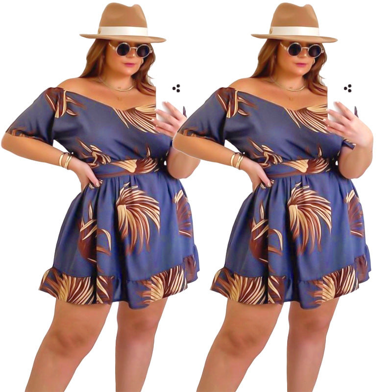 Digital Printed Spring Summer Dress with Lace Skirt