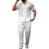Men's Polo Collar Solid Color Short Sleeve Shirt & Trousers Set