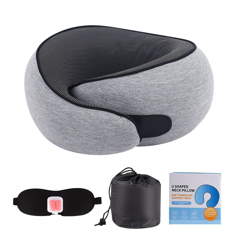 Memory Foam Travel Neck Pillow with Eye Mask – Compact Comfort for Airplanes & Cars