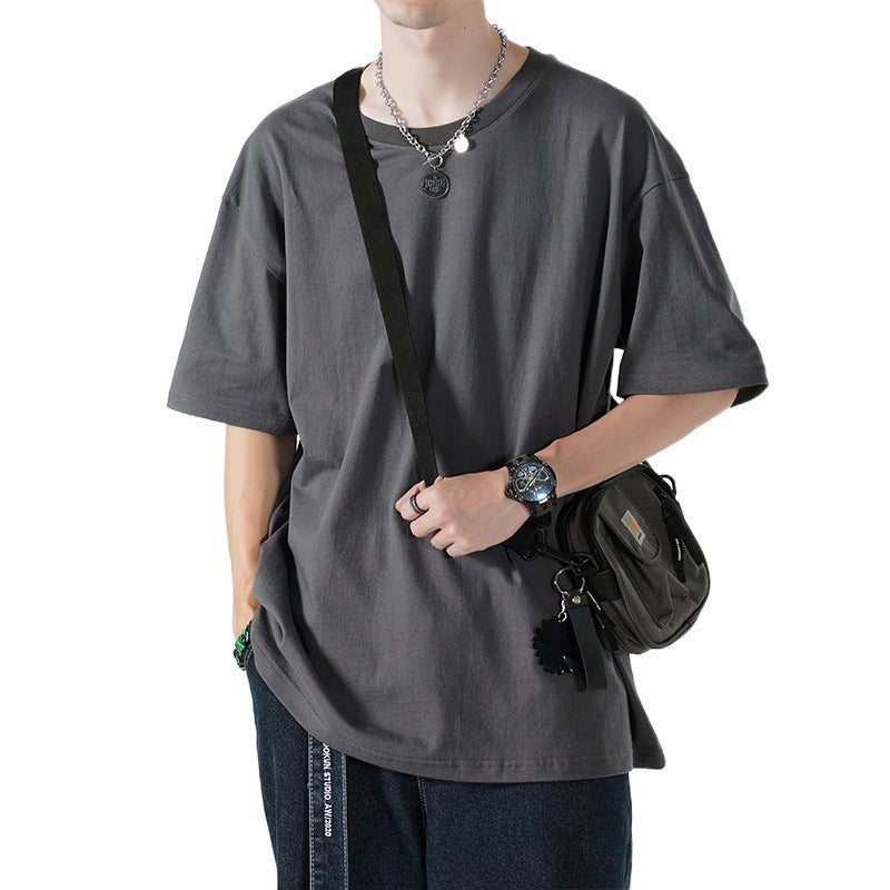 Autumn Men's Short-sleeved Loose Fit T-shirt Cotton Round Neck