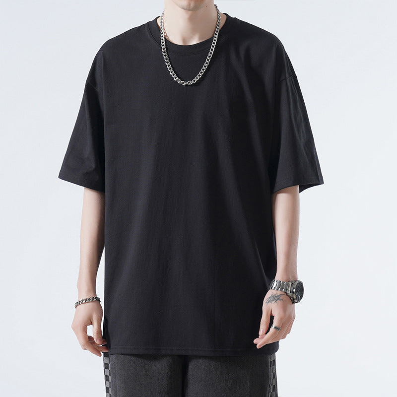 Autumn Men's Short-sleeved Loose Fit T-shirt Cotton Round Neck