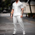 Men's Polo Collar Solid Color Short Sleeve Shirt & Trousers Set